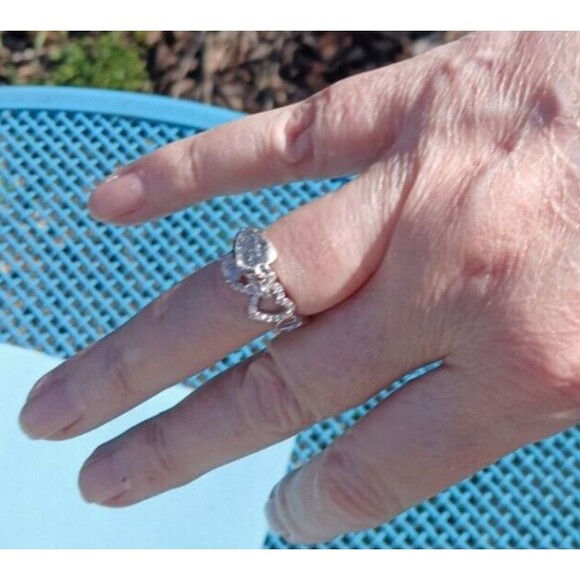 Silver Double Dangle Heart Adjustable Rhinestone Ring - Picture 6 of 6